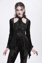 Red Long Trumpet Sleeves Jacquard Cutout Women's Gothic Blouse